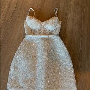 NADINE MERABI White Beaded Cocktail Dress